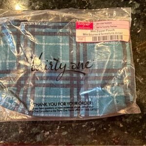 thirty-one Blue Plaid Mini Zipper Pouch